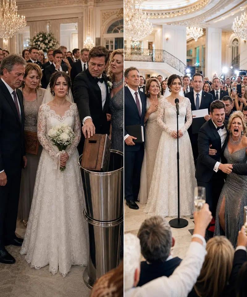 “Is your father seriously wearing a rented suit to my country club?” my mother-in-law scoffed loud enough for my parents to hear. My groom rolled his eyes, pushing my mother’s handmade gift into the trash. “Just ignore the peasants today,”