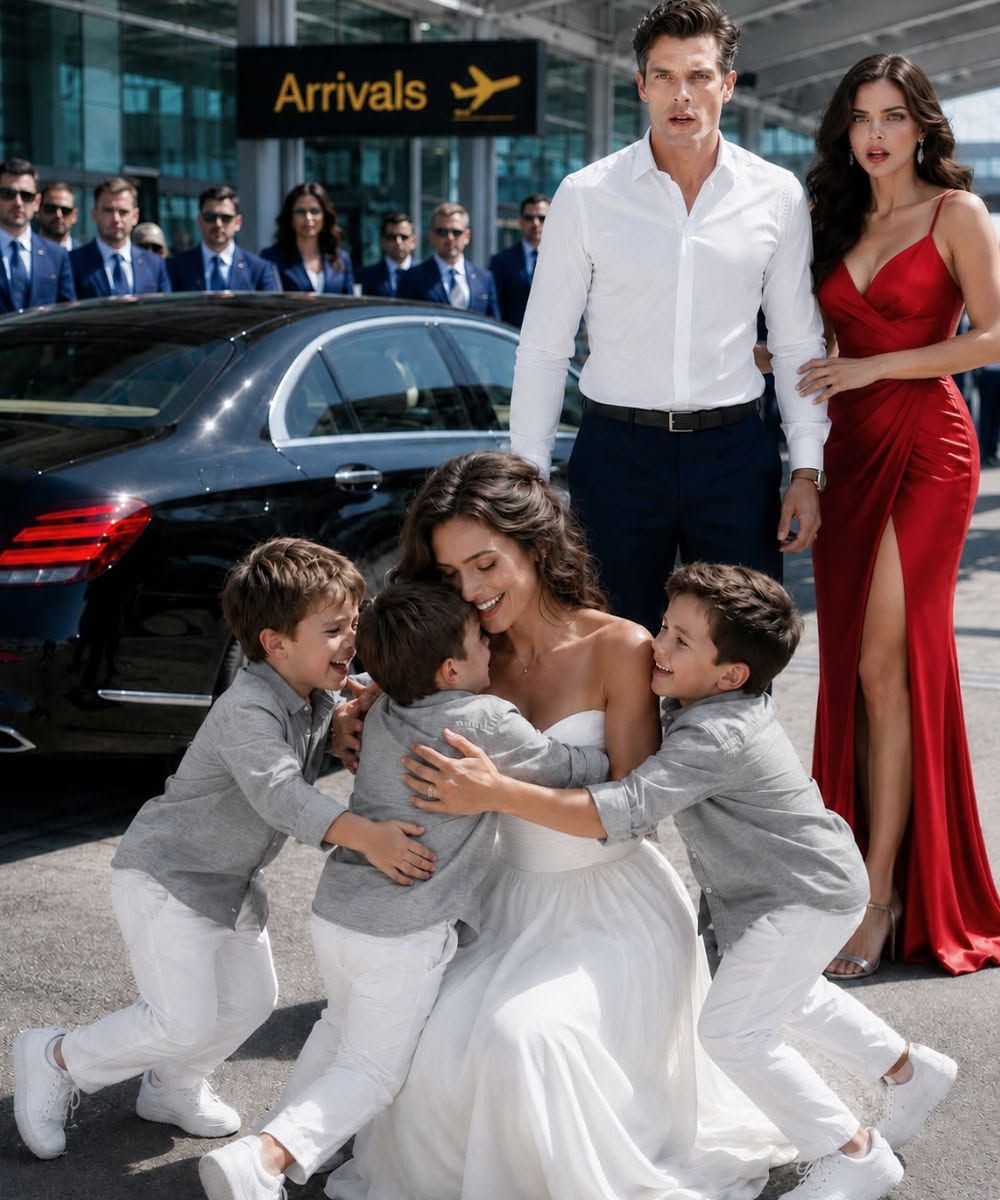 My billionaire ex-husband sat next to me on a flight just to sh3me me—until three little boys stepped out of a Bentley and ran toward me, calling, “Mom!”