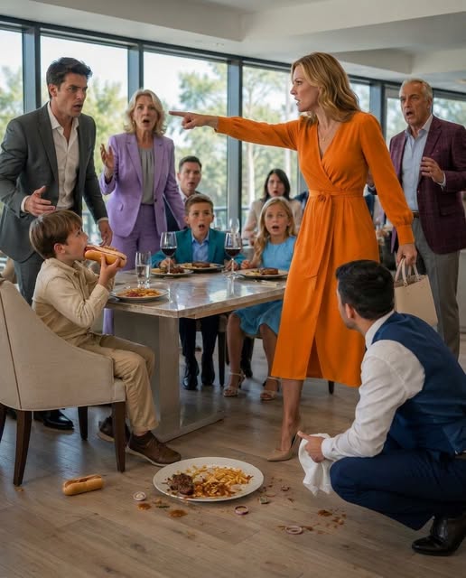 My brother gave my son a hotdog while his kids ate 0 steaks, and mom told me I should have packed food, so when the waiter returned, I stood up and made one announcement that silenced everyone…