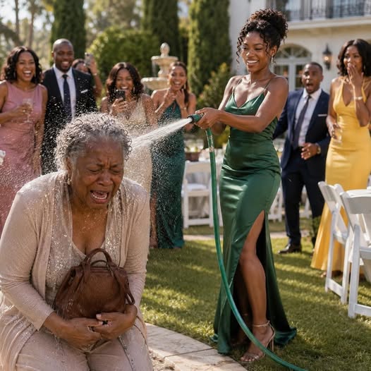 At my son’s engagement party, his fiancée bathed me with a hose in front of 30 guests and mocked me: “Beggers don’t get married here.” I just clutched my shopping bag against my chest, letting my phone keep recording, waiting for her to discover who she really was.